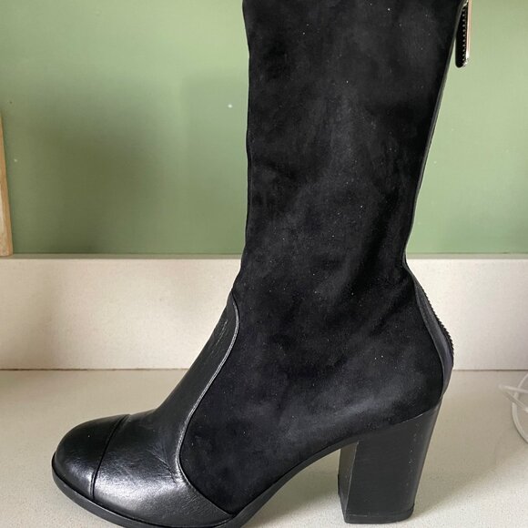 Chanel black boots - suede and leather - Size EU37 - Picture 1 of 9